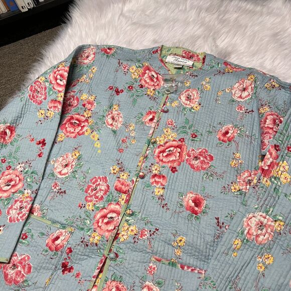 SAM HILU'S CLASSICS REVERSIBLE QUILTED JACKET FLORAL BLUE / GREEN - Picture 3 of 10